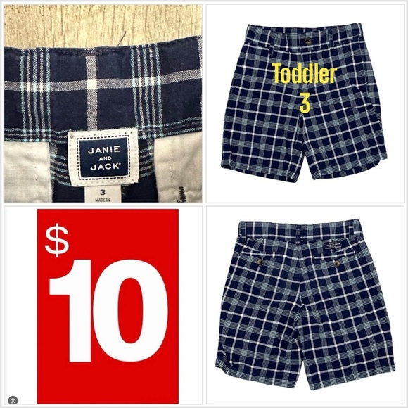 Boy’s Janie & Jack 3 3T Toddler Shorts Chino Khakis Plaid Blue Button Zip Waist - Picture 1 of 8